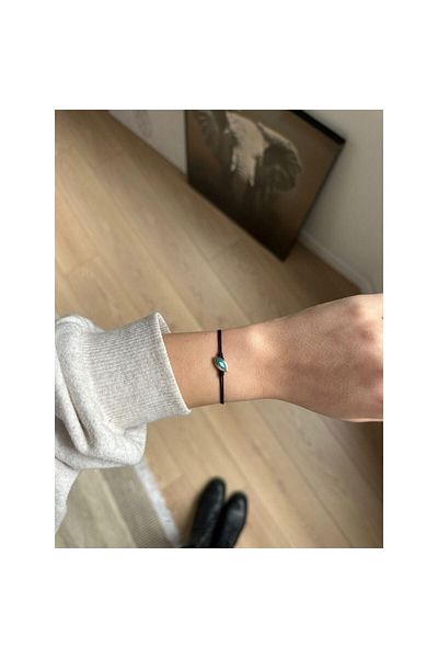 Juju Bronze Eye Shaped Turquoise Enamel Black String Bracelet