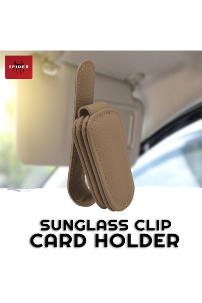 Spider مشبك وحامل بطاقات للنظارات الشمسية وواقي الشمس للسيارة - جلد ناعم، مقاوم للخدش، تصميم مضغوط، بني