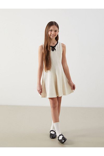 LC Waikiki Crew Neck Girl's Tweed Dress