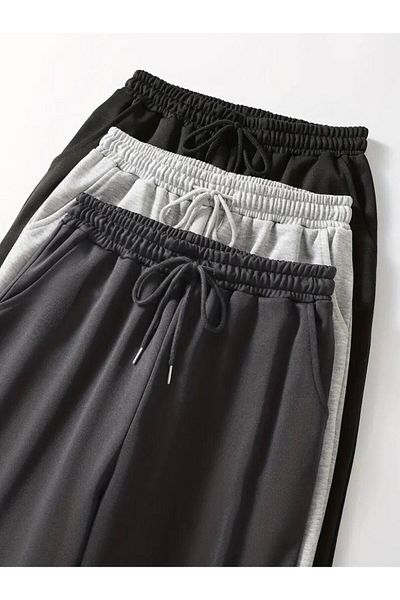 UYN SPORT Unisex 3-Pack Black-Anthracite-Grey Flat Leg Baggy Model Relaxed Fit Tracksuit