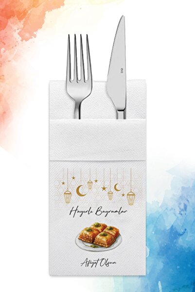 nna tasarım 12 Adet Ramazan Bayramı Baklava Temalı Airlaid Kumaş Dokulu Cepli...