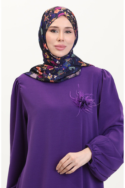 sefamerve Μωβ Λεπτομερές Φόρεμα Καρφίτσας 0017-02