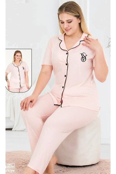 MODA Wonder Girl Short Sleeve Soft Cotton Fabric Powder Pink Color Plus Size Pajama Set