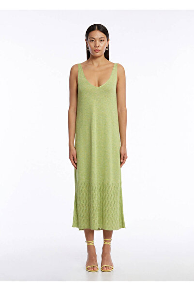 Knitss Ajur Örgü Yeşil Triko Elbise