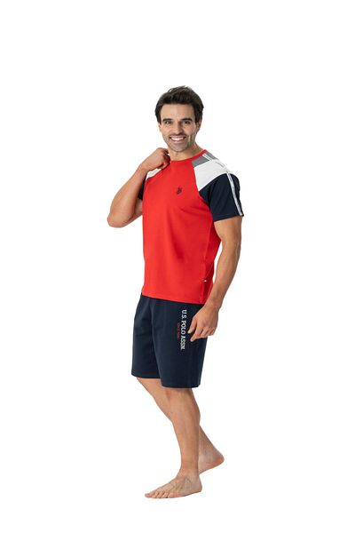 U.S. Polo Assn. US Polo Assn18763 Men's Round Neck Short Sleeve Shorts Pajama Set-Red