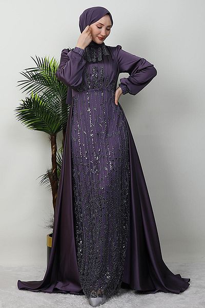 GİYZAMİLA Βραδινό φόρεμα Nur Hijab Tulle Σκούρο Λιλά