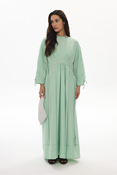 Hooopstore Πράσινο φόρεμα μέντας με λεπτομέρεια με κορδόνι στα μανίκια