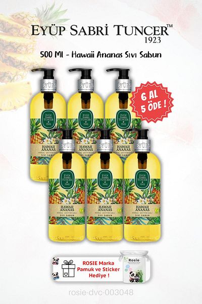 Eyüp Sabri Tuncer Buy 6 Pay 5 Liquid Soap Hawaiian Pineapple 500 ml and Rosie Gift