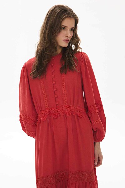 Hooopstore Πορτοκαλί φόρεμα με λεπτομέρεια λουλουδιών