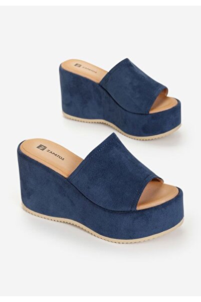 B T Shoes Belona blue platform slippers