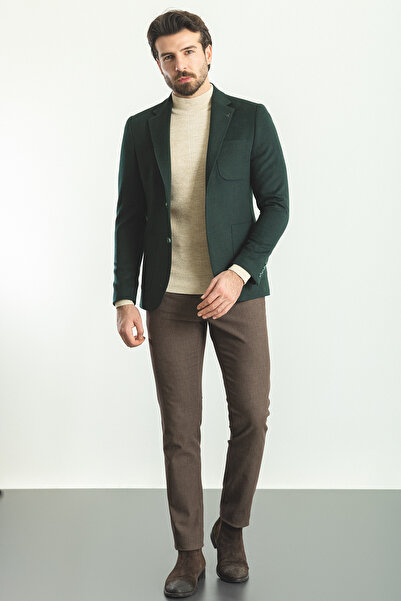 Mcr Straight Slim Fit Mono Collar Pocket Pocket Wool Premium Men's Jacket Khaki - 44314.24K