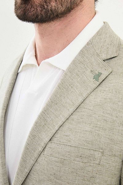 Mcr Crushed Slim Fit Mono Collar Linen Men's Jacket Khaki - 41423.25Y