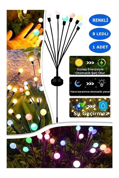 Genel Markalar 8 Led'li Güneş Enerjili Bahçe Çiti Aydınlatma Lamba Solar Renk...