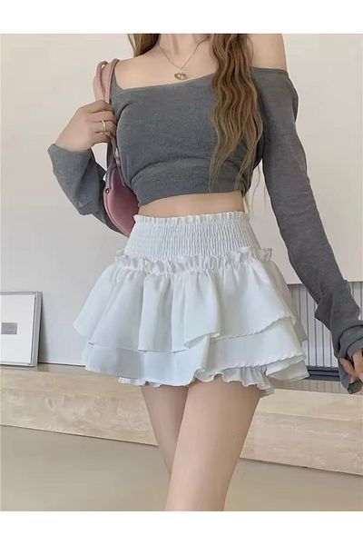 DarkellaStore Lolita Harajuku White Ruffled Tiered Skirt with Shorts