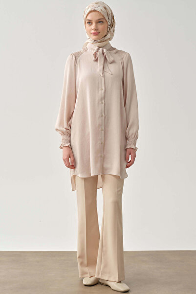 Tuğba Fular Yaka Büzgü Detay Tunik - Taş