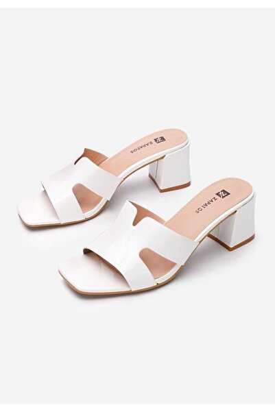 B T Shoes Papuci cu toc Alemena albi