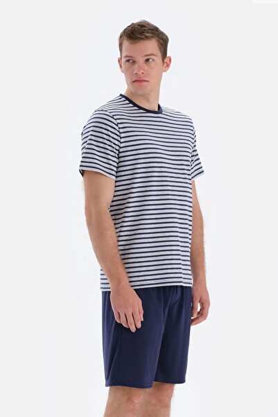 Eros 33102 Ανδρικό σετ πιτζάμα με κοντό μανίκι σε μπλε ναυτικό σορτς με στρογ...