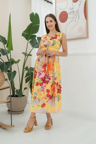 MRA Fashion Yellow Floral Patterned Summer Dress