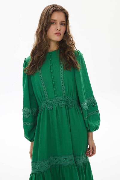 Hooopstore Πράσινο φόρεμα με λεπτομέρεια λουλουδιών