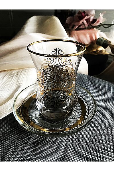 Paşabahçe 62561 12 Piece Tea Set with Thick Patterned Base 100 Cc