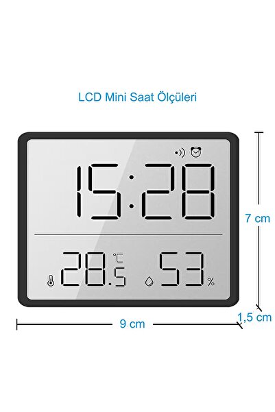 Alsamkapsam Mıknatıslı LCD Dijital Ekran 9x7 cm Pilli Mini Saat Alarm Saat Nem Göstergesi Sıcaklık Ölçer