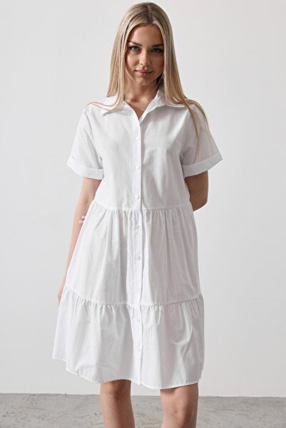 TUA MODA Tua Moda Short Sleeve Button Dress - White