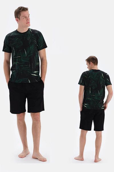 Eros 33032 Men's Black Short Sleeve Round Neck Shorts Pajamas Set