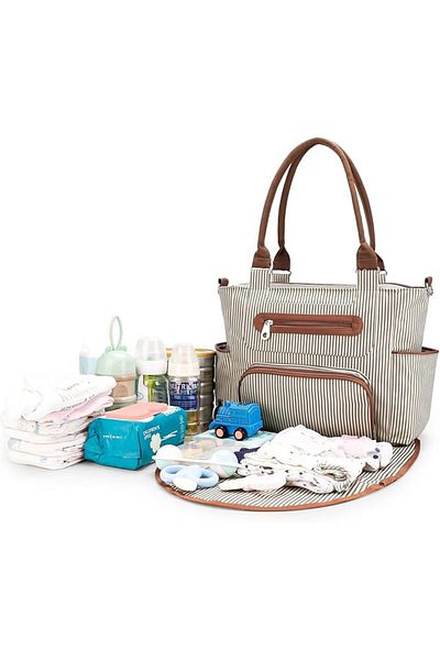 COOYA 6PCS Diaper Tote Bag, with Stroller Hook Changing Pad Shoulder Bag Wallet Bottle Bag Clothing Bag