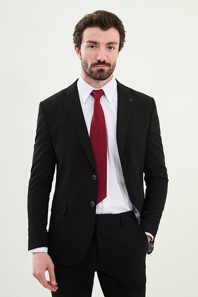 Mcr Plain Black Slim Fit Mono Collar Men's Suit