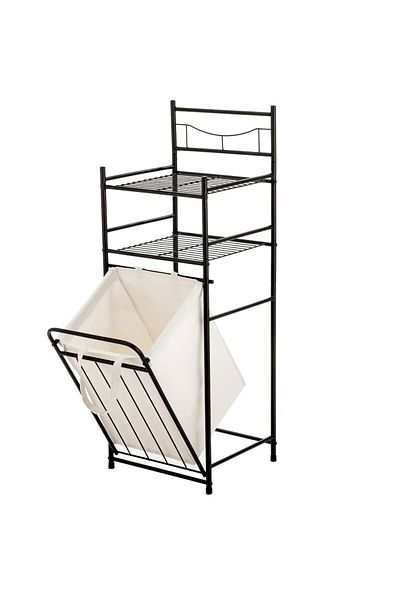 Quasar & Co. Laundry Basket, ®, With 2 Shelves, Bathroom Organizer Shelf, 38 X 35.5 X 105 Cm, ​​Metal, Gray