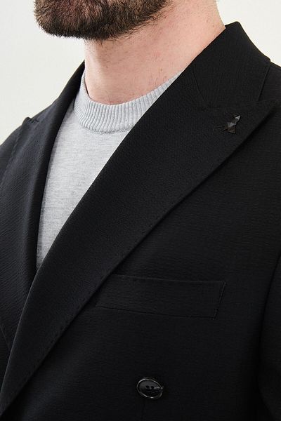 Mcr Patterned Slim Fit Wide Collar Seersucker Men's Jacket Black - 41431.25Y