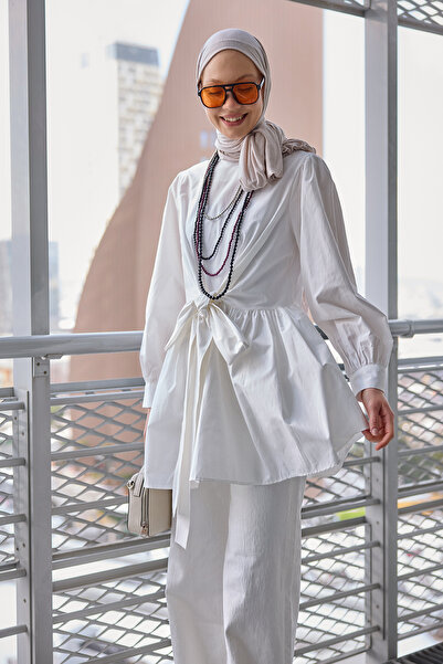 LOCCO Kadın Önden Bağlamalı Tunik  Beyaz