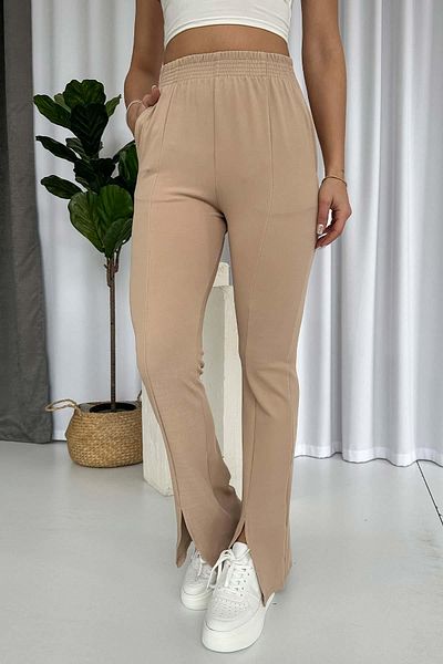 Mine Tan Butik Beige Slit Detail Trousers