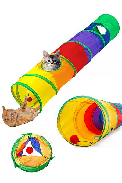Soillium Flat Model Cat Tunnel Folding Rainbow Long Straight Cat Dog Play Tunnel Pet Play Tunnel