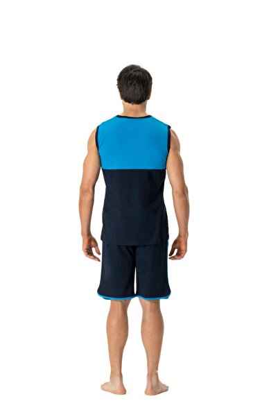 U.S. Polo Assn. 18776 Erkek Mavi Yuvarlak Yaka Sıfır Kollu Şort Takımı