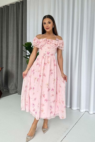 Mine Tan Butik Rochie roz cu guler Madonna cu design special
