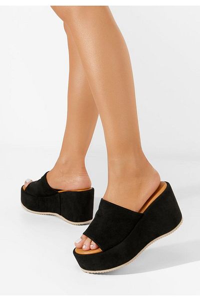 B T Shoes Belona black platform slippers