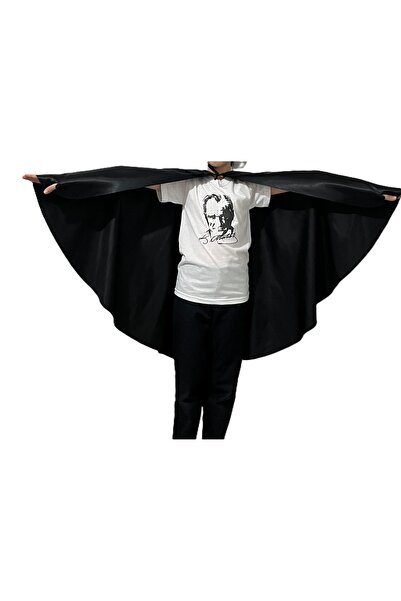 Asyabayrak Siyah Ata Görselli  Pelerin Ve Atatürk T-shirt Seti 23 Nisan-19 Ma...