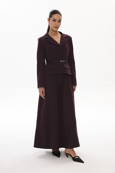 Hooopstore Φόρεμα με μπουφάν Burgundy με λεπτομέρεια από χρυσή ζώνη