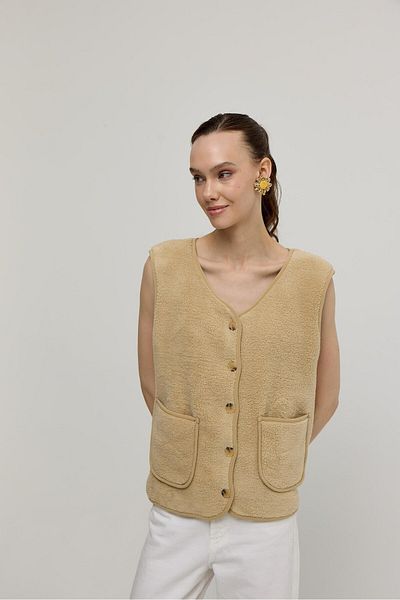 TUBİA Vestă de pluș cu buzunar Camel pentru femei