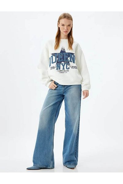 Koton Ecru Women's Sweatshirt - 5Wal10132Ik