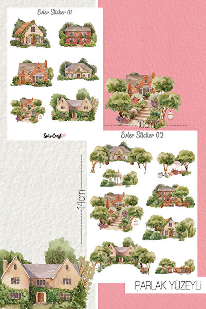 SelisCraft Evler Temalı Parlak Yüzeyli Sticker 01-02 Ajanda Planlayıcı Bullet...
