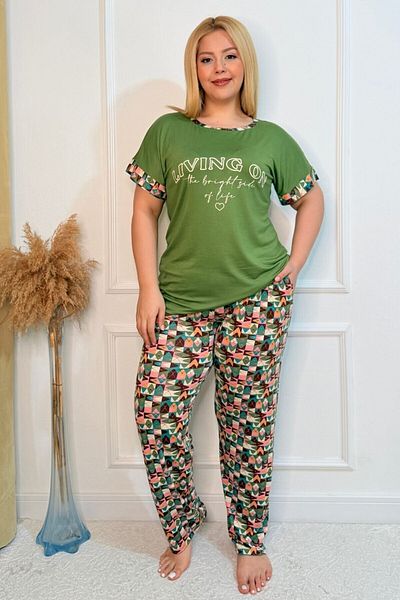 tarzımsüper Plus Size Luxury Pajamas Set with Elastic Waist Comfort Model Cotton Women's Pajamas Set