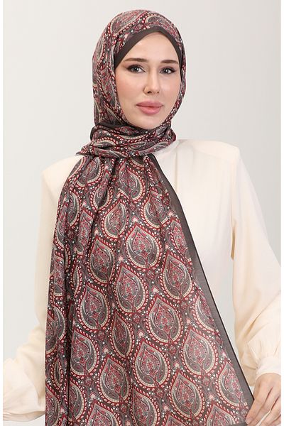 sefamerve Ethnic μοτίβο Karaca Βαμβακερό σάλι Claret Red Brown # 81087-09
