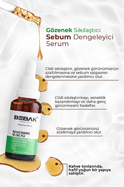 Bebak Pharma Gözenek Sıkılaştırıcı Ve Sebum Dengeleyici Serum %5 Niacinamide+%1 Zinc Pca 30ml