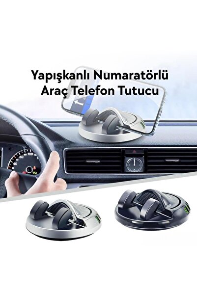 360° Dönebilen Yapışkanlı Numaratörlü Araç Telefon Tutucu