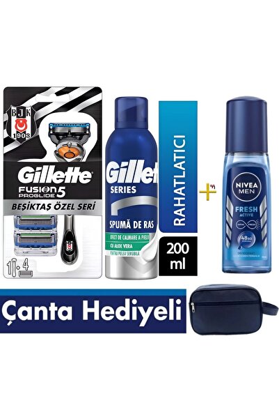 Gillette Fusion Proglide Makine 4'lü Yedek Bıçak - Tıraş Köpüğü - Deodorant +...