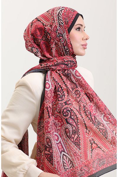 sefamerve Koton Shawl - Karaca Ethnic Print, Μαύρο Φούξια 81084-04