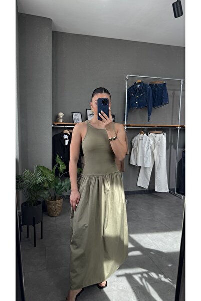 YOUR NAME Halter izrez Duga haljina kaki boje