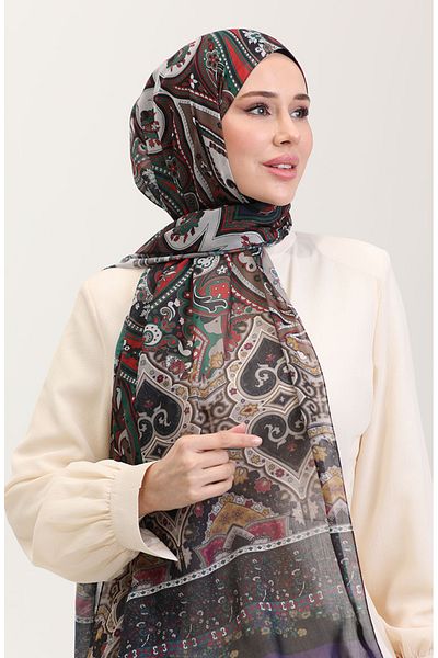 sefamerve Μωβ-Μαύρο Σάλι Karaca Ethnic με σχέδιο 81086-02